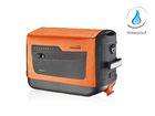 Waterproof clip-on bike trunk bag with hard base, reinforced, padded body, orange.