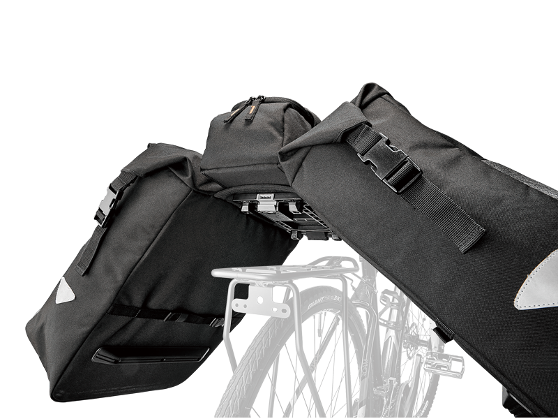Panniers with MIK clip-on system installing on rack