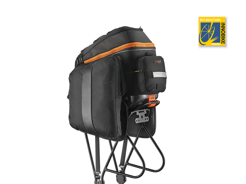 Clip-on bike commuter bag with multi-compartments.